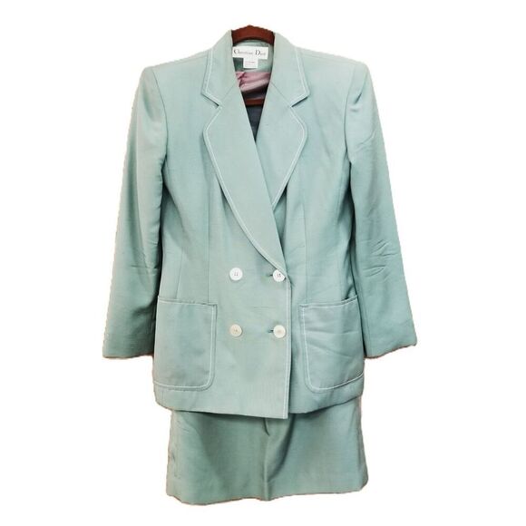 Vintage Christian Dior 100% Silk Jacket And Skirt Suit Set Size 4 - Picture 1 of 6